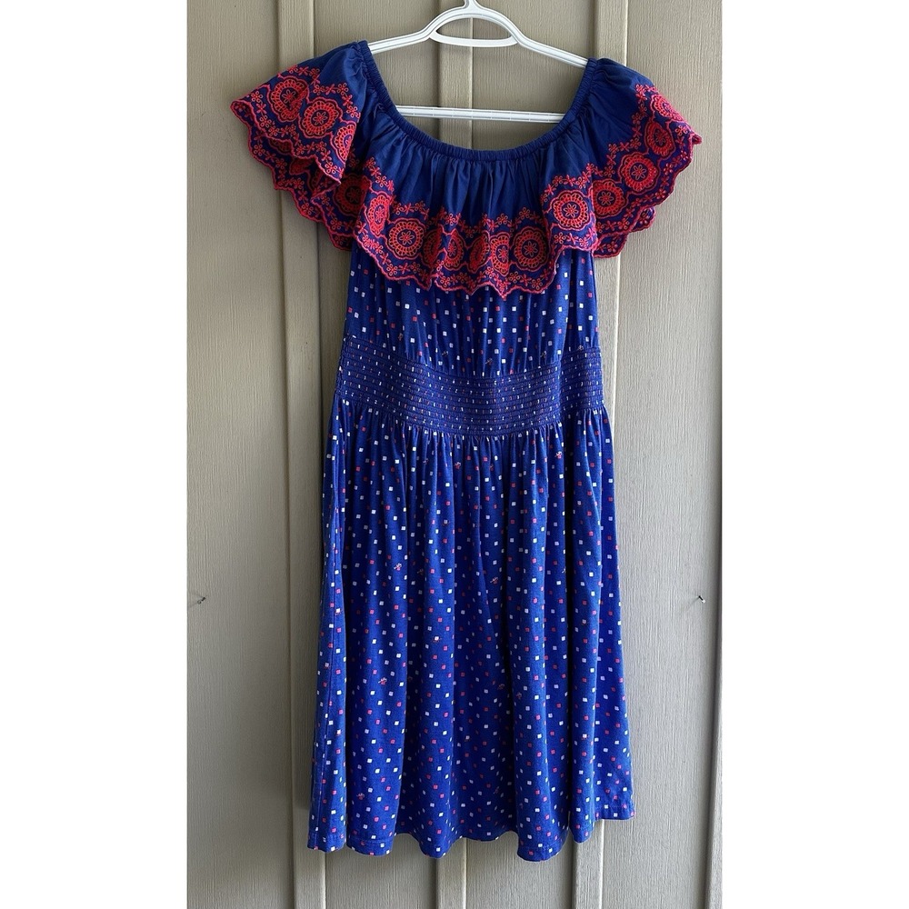 Lilly Pulitzer Women's Kamala Off Shoulder Mini Dress Blue Pink Embroidered XS